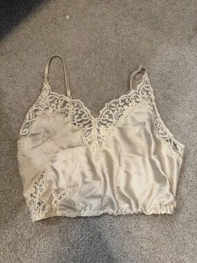 Free People Cream Lace-Trim Satin Cami